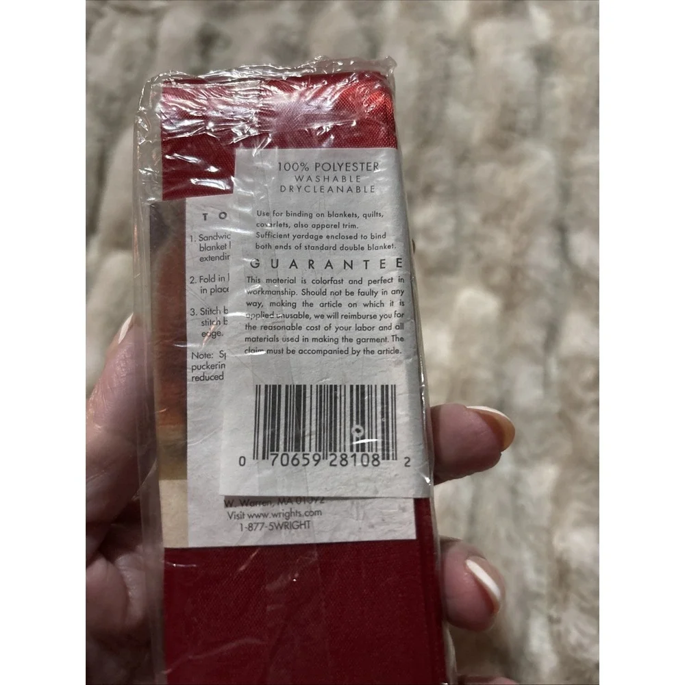 New 1 Wrights Satin Blanket Binding Red 2in x 4-3/4yds 794 065